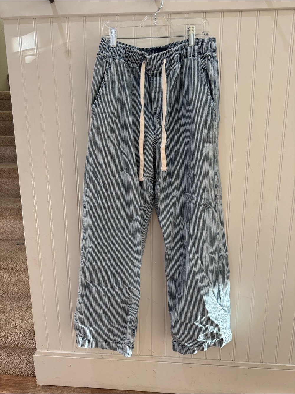 GAP Blue and White Striped High-Rise Wide-Leg Pants small